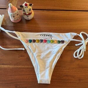 Oceanus White Heart-Embellished Bikini Bottom